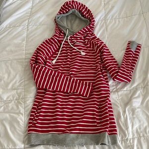 AMPERSAND AVE Red and Gray Striped Hoodie